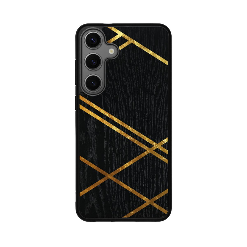 Galaxy S25 + Base Case Schwarzes geometrisches Muster Goldene Streifen