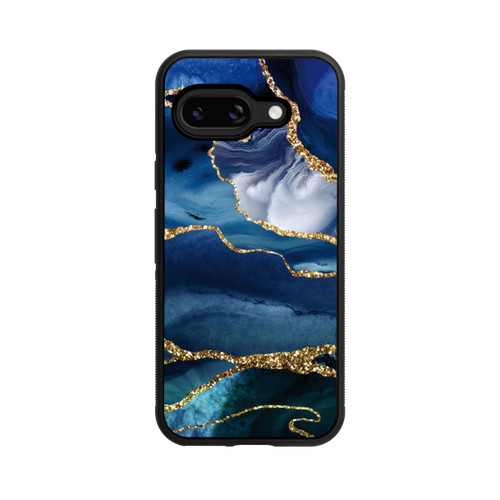 Google Pixel 9a Base Case  Blauer Marmor Gold Glitzer Look