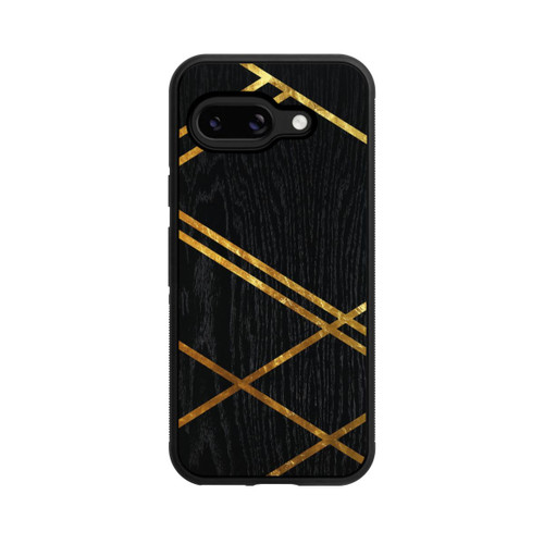 Google Pixel 9a Base Case Schwarzes geometrisches Muster Goldene Streifen