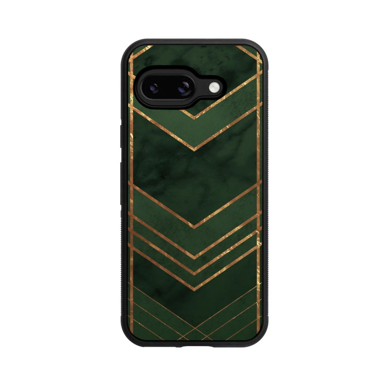 Pixel 9a Base Case Dunkelgrün gemustert Goldene Streifen