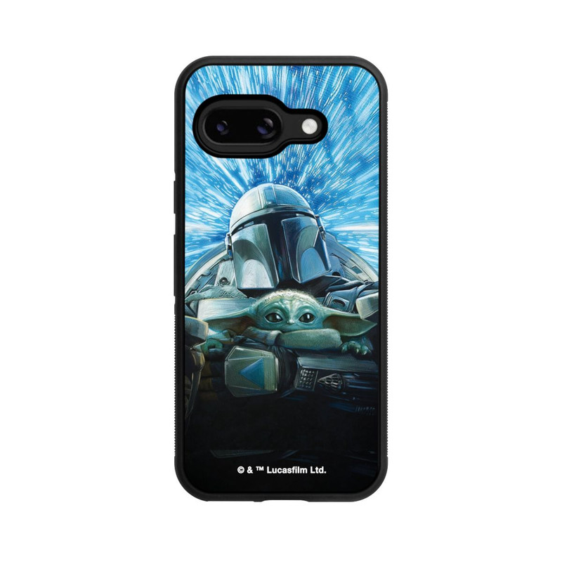 Pixel 9a Base Case Grogu und Mando fliegen blau
