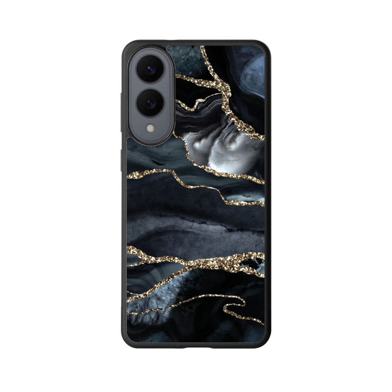 Galaxy S25 Edge Base Case Dunkler Marmor Gold Glitzerlook