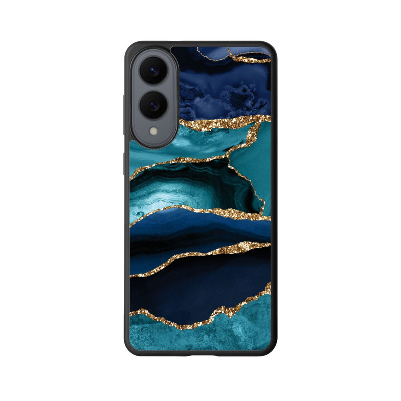 Galaxy S25 Edge Base Case Dark and Light Blue Marble Gold Glitter Look