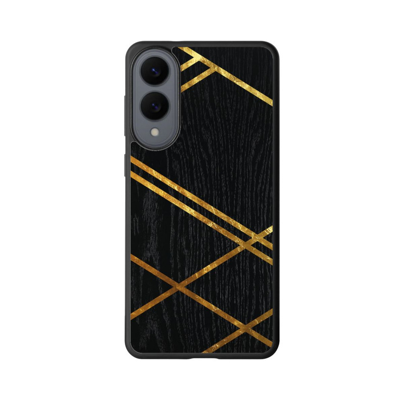 Galaxy S25 Edge Base Case Schwarzes geometrisches Muster Goldene Streifen