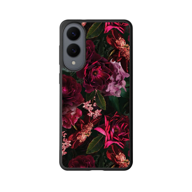 Galaxy S25 Edge Base Case Dunkle romantische Vintage Rosen und Pfingstrosen