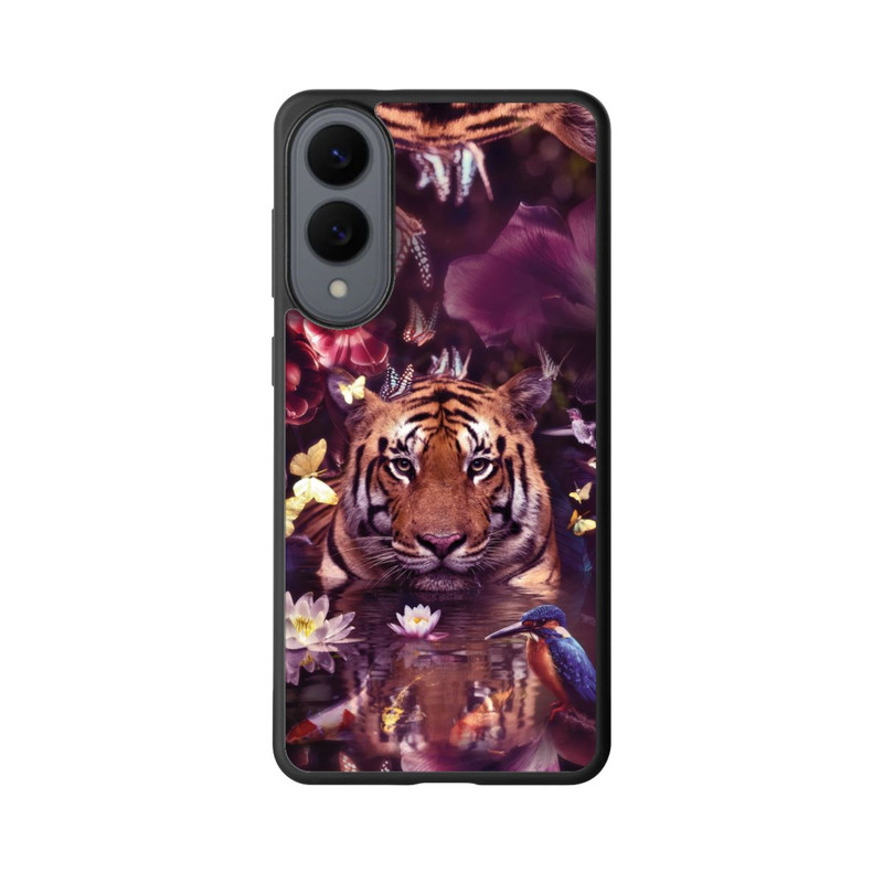 Galaxy S25 Edge Base Case Tiger Blumenrahmen