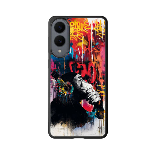 Samsung Galaxy S25 Edge Base Case Affe Stereo Kopfhörer Graffiti Street Art Blau