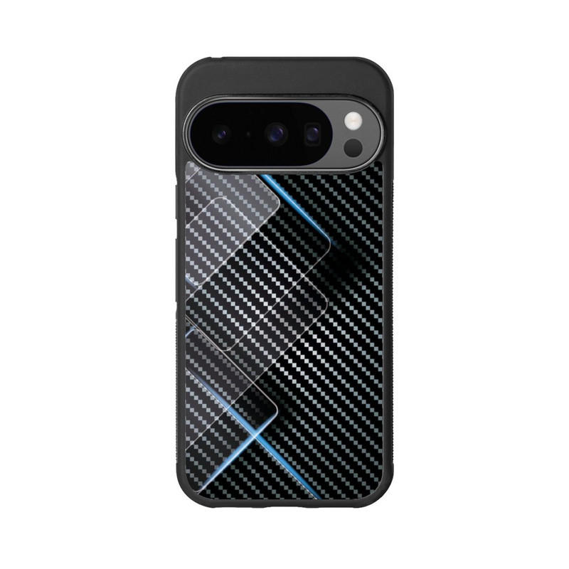 Pixel 10 Pro Base Case Blaue Linien auf Karbon