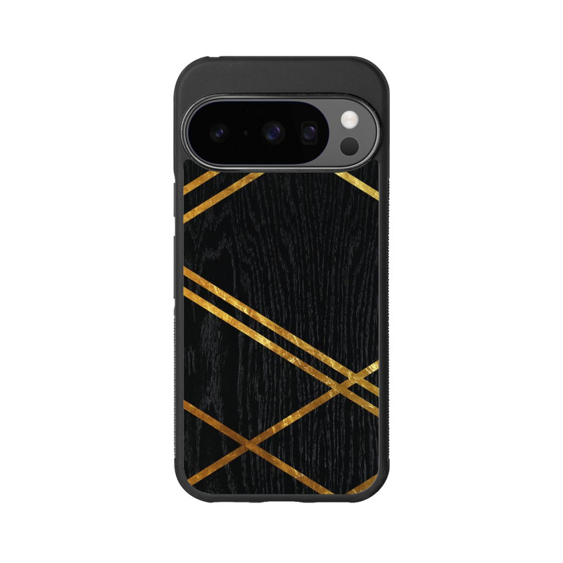 Pixel 10 Pro Base Case Schwarzes geometrisches Muster Goldene Streifen
