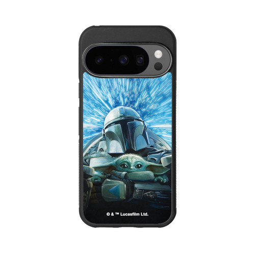 Google Pixel 10 Pro Base Case Grogu und Mando fliegen blau