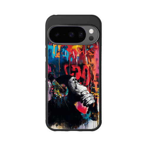 Google Pixel 10 Pro Base Case Affe Stereo Kopfhörer Graffiti Street Art Blau