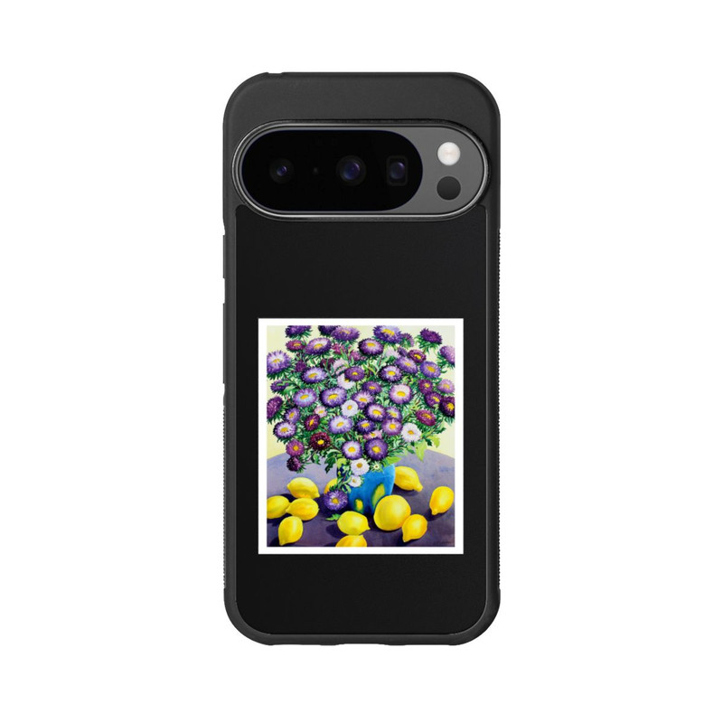 Pixel 10 Pro Base Case Purple Asters and Lemons by Christopher Ryland