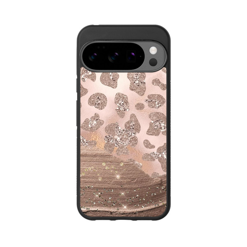 Pixel 10 Pro XL Base Case Silberner Leoparden Glitzerlook