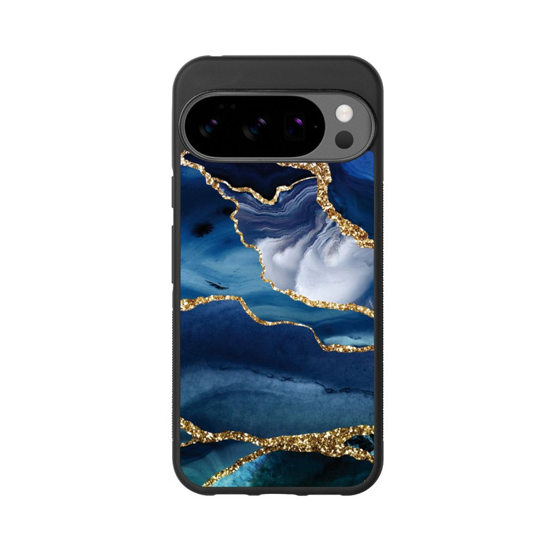 Pixel 10 Pro XL Base Case  Blauer Marmor Gold Glitzer Look