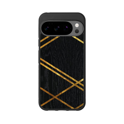 Google Pixel 10 Pro XL Base Case Schwarzes geometrisches Muster Goldene Streifen