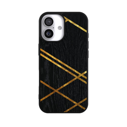 Apple iPhone 17 Base Case Schwarzes geometrisches Muster Goldene Streifen