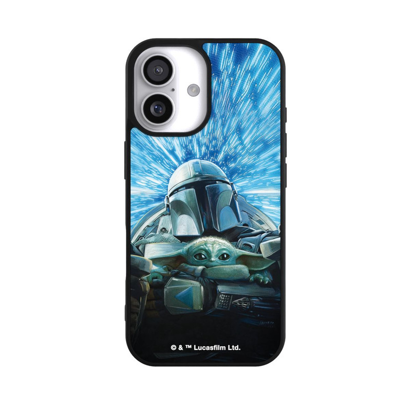 iPhone 17 Base Case Grogu und Mando fliegen blau