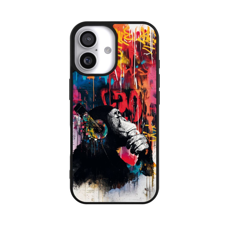iPhone 17 Base Case Affe Stereo Kopfhörer Graffiti Street Art Blau