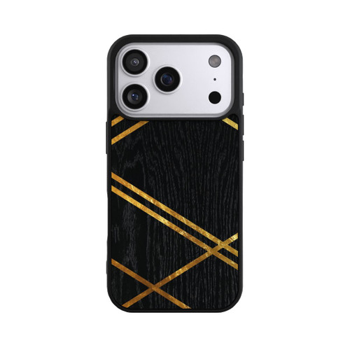 Apple iPhone 17 Pro Base Case Schwarzes geometrisches Muster Goldene Streifen