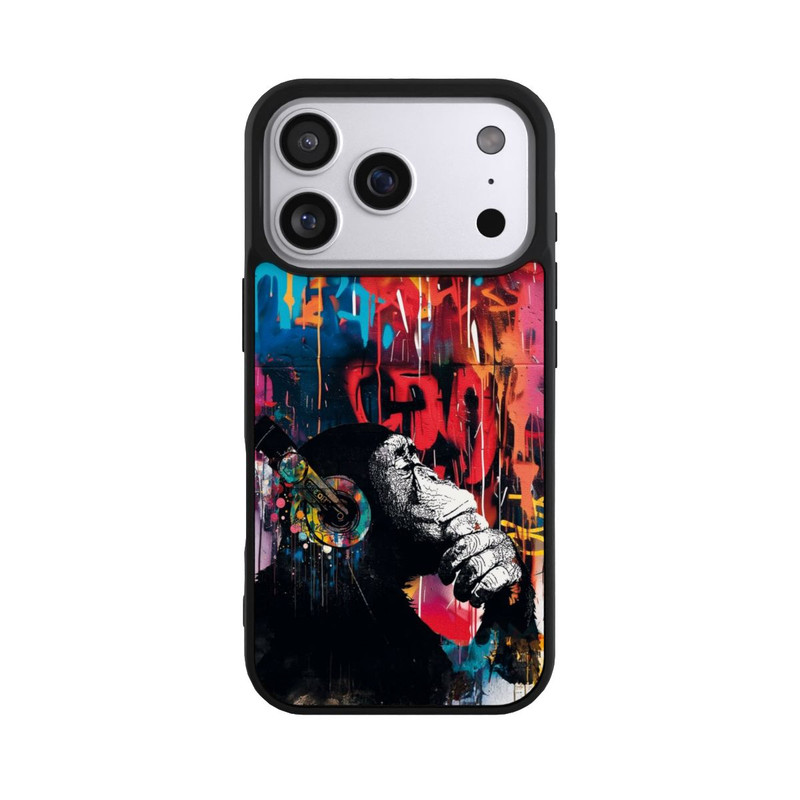 iPhone 17 Pro Base Case Affe Stereo Kopfhörer Graffiti Street Art Blau