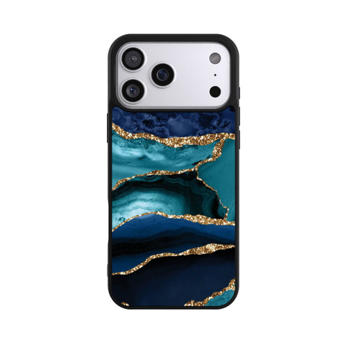 Apple iPhone 17 Pro Max Base Case Dark and Light Blue Marble Gold Glitter Look
