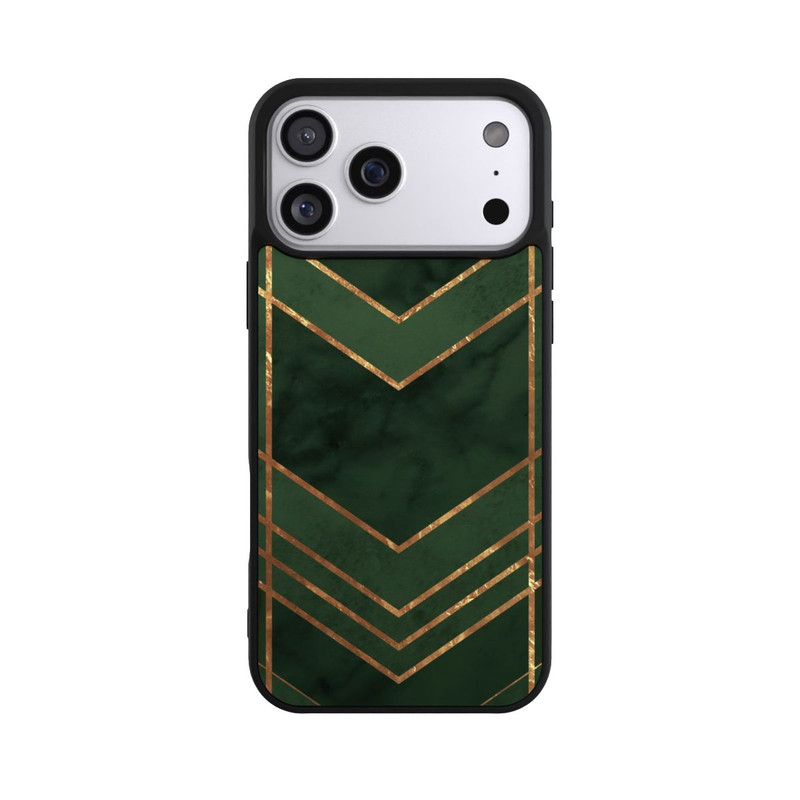 iPhone 17 Pro Max Base Case Dunkelgrün gemustert Goldene Streifen