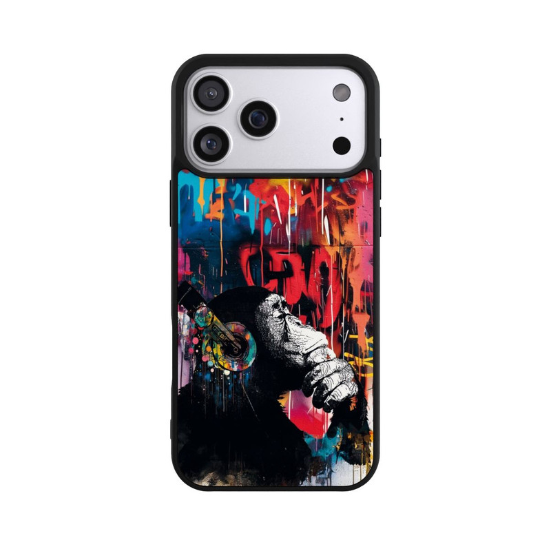 iPhone 17 Pro Max Base Case Affe Stereo Kopfhörer Graffiti Street Art Blau