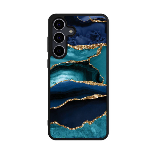 Samsung Galaxy S25 FE Base Case Dark and Light Blue Marble Gold Glitter Look