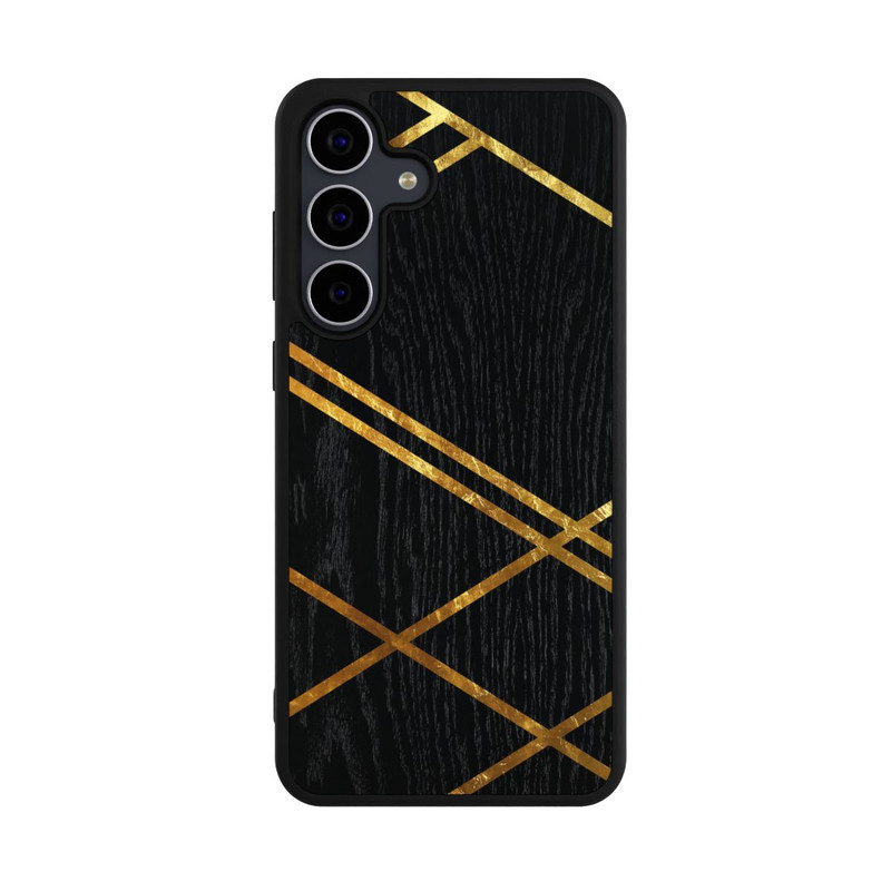 Galaxy S25 FE Base Case Schwarzes geometrisches Muster Goldene Streifen