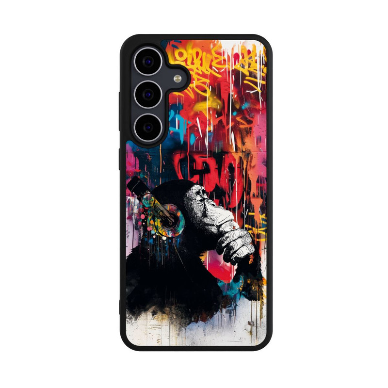 Galaxy S25 FE Base Case Affe Stereo Kopfhörer Graffiti Street Art Blau