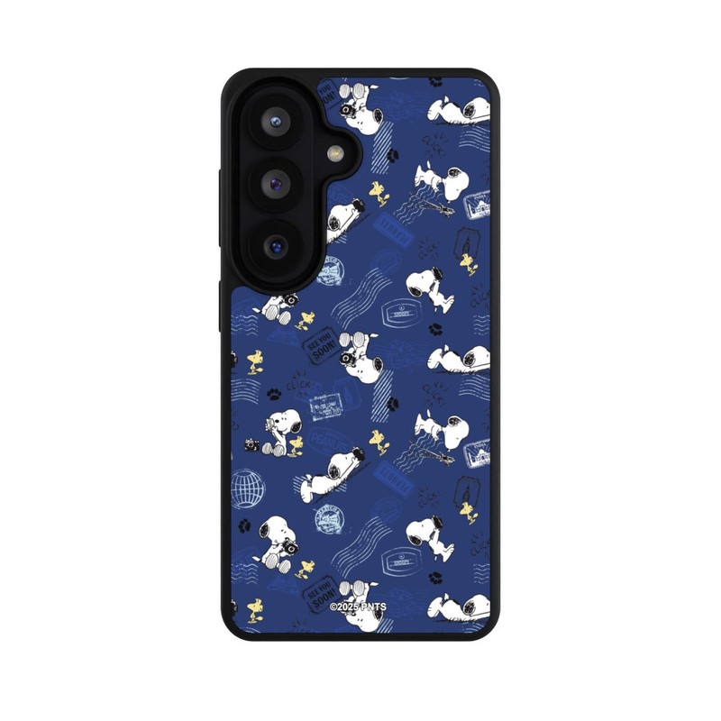 Galaxy S26 Base Case Peanuts Travel Stamps Pattern Blue