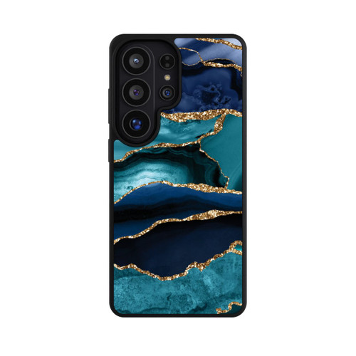 Samsung Galaxy S26 Ultra Base Case Dark and Light Blue Marble Gold Glitter Look
