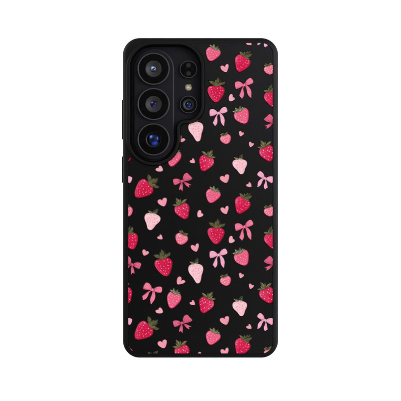 Galaxy S26 Ultra Base Case Erdbeer Herz Schleifen Pink Muster Transparent