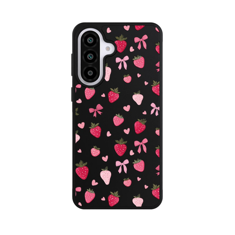 Galaxy A57 5G Base Case Erdbeer Herz Schleifen Pink Muster Transparent