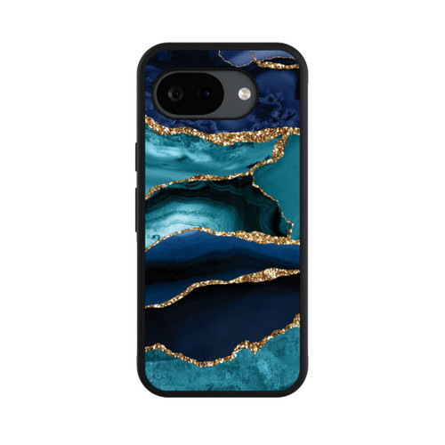 Google Pixel 10a Base Case Dark and Light Blue Marble Gold Glitter Look