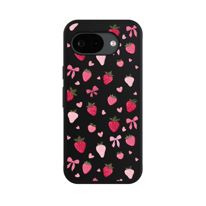 Pixel 10a Base Case Erdbeer Herz Schleifen Pink Muster Transparent
