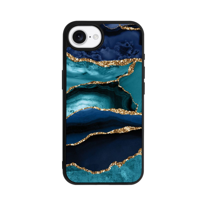 iPhone 17e Base Case Dark and Light Blue Marble Gold Glitter Look