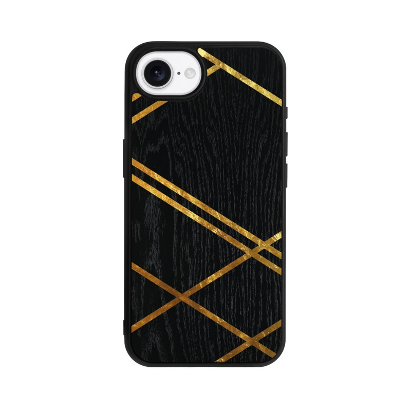 iPhone 17e Base Case Schwarzes geometrisches Muster Goldene Streifen