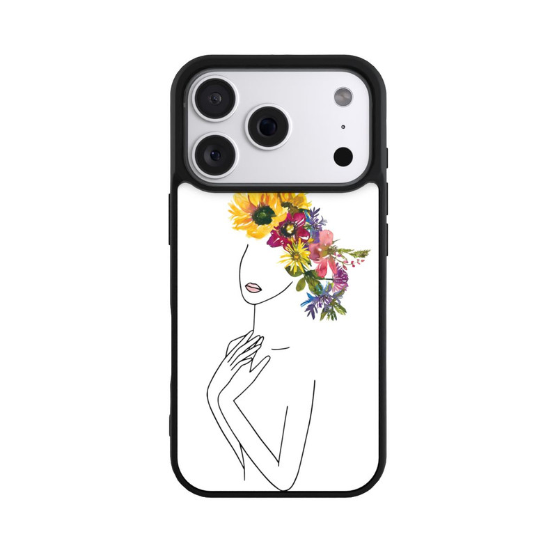 iPhone 18 Pro Base Case Line Art Frau mit Blumenkrone