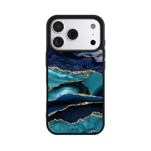 Apple iPhone 18 Pro Base Case Dark and Light Blue Marble Gold Glitter Look