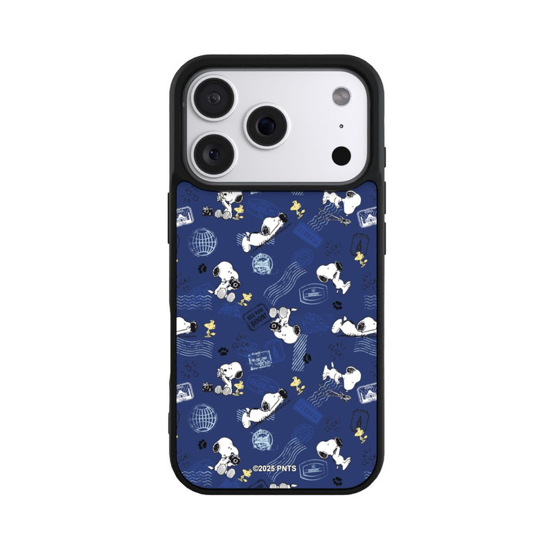 iPhone 18 Pro Base Case Peanuts Travel Stamps Pattern Blue
