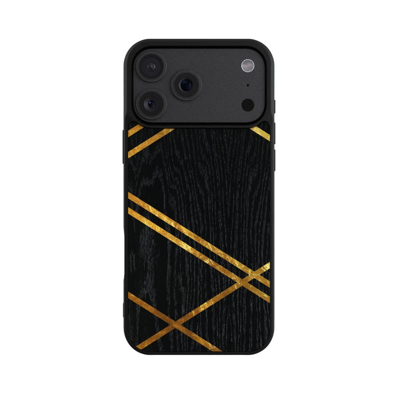iPhone 18 Pro Max Base Case Schwarzes geometrisches Muster Goldene Streifen