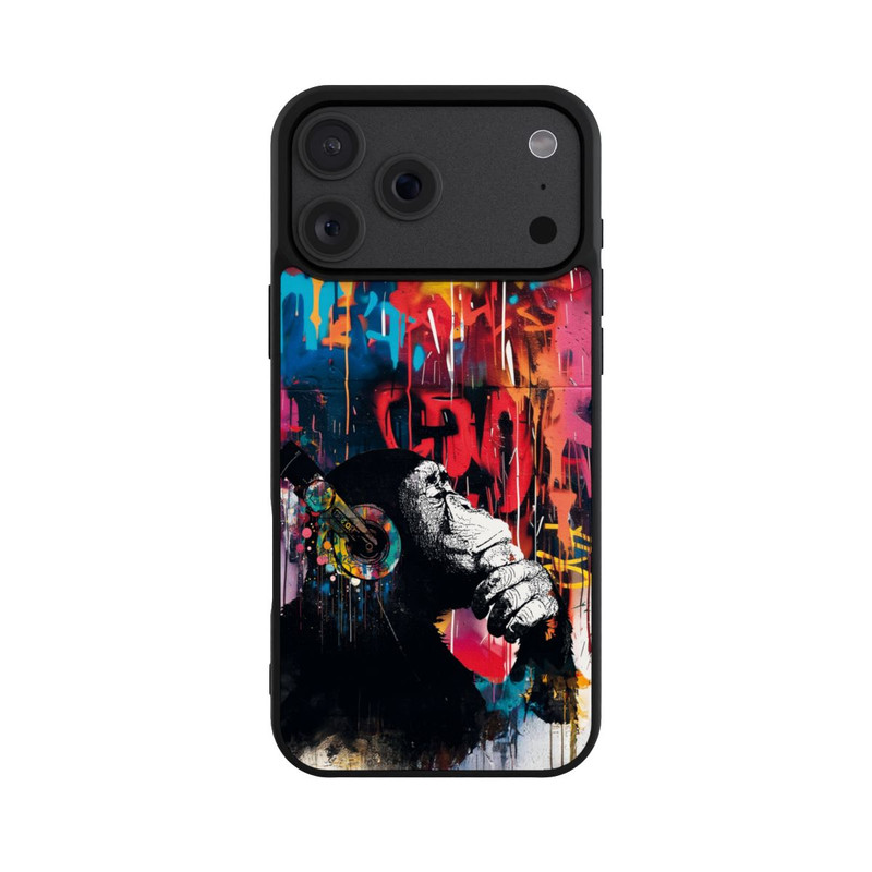 iPhone 18 Pro Max Base Case Affe Stereo Kopfhörer Graffiti Street Art Blau