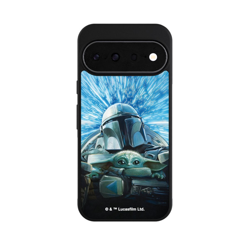 Pixel 11 Base Case Grogu und Mando fliegen blau