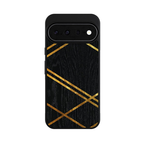 Google Pixel 11 Pro XL Base Case Schwarzes geometrisches Muster Goldene Streifen