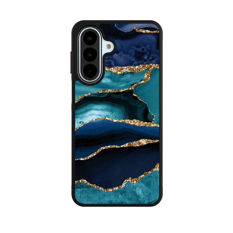 Galaxy A27 5G Base Case Dark and Light Blue Marble Gold Glitter Look