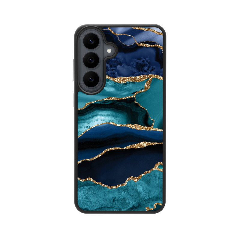 Galaxy S26 FE Base Case Dark and Light Blue Marble Gold Glitter Look