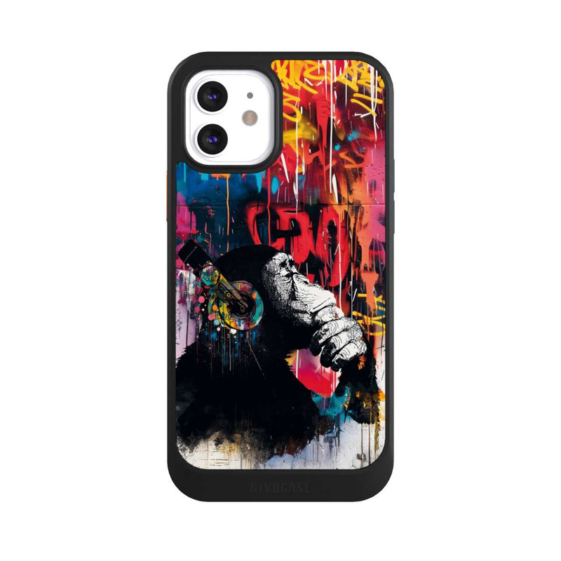 iPhone 12 NIVOcore Affe Stereo Kopfhörer Graffiti Street Art Blau