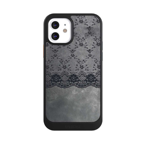 Apple iPhone 12 NIVOcore Schwarzes Spitzenmuster auf grauem Hintergrund