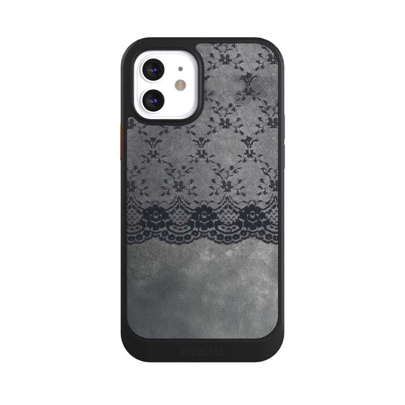 iPhone 12 NIVOcore Motif de Dentelle Noire sur fond gris